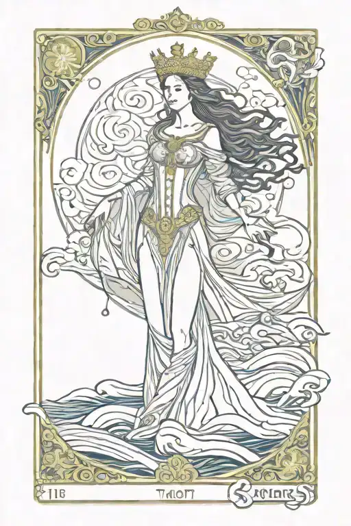 Tarot Card High Empress With Sea And Waves Forming