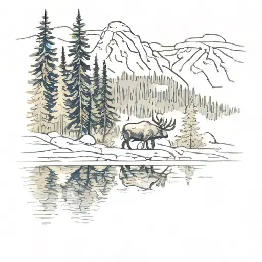 Mountain Scene With Moose Standing