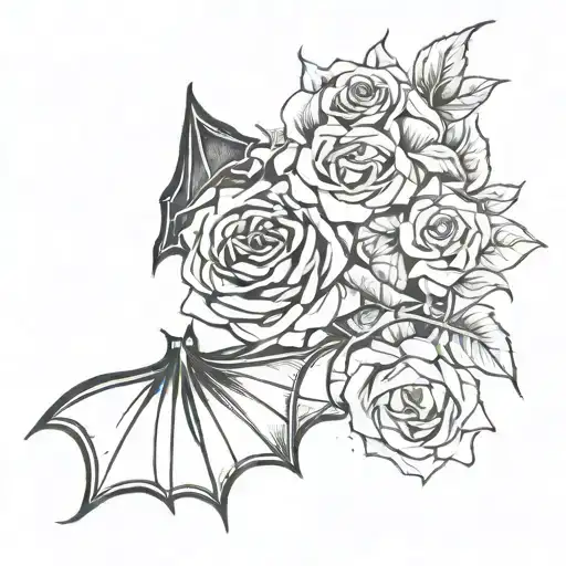 Bat Hanging Upside Down With Roses Intertwined