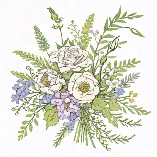 Birth Flower Bouquet With Long Stems Tied Together June June July August January