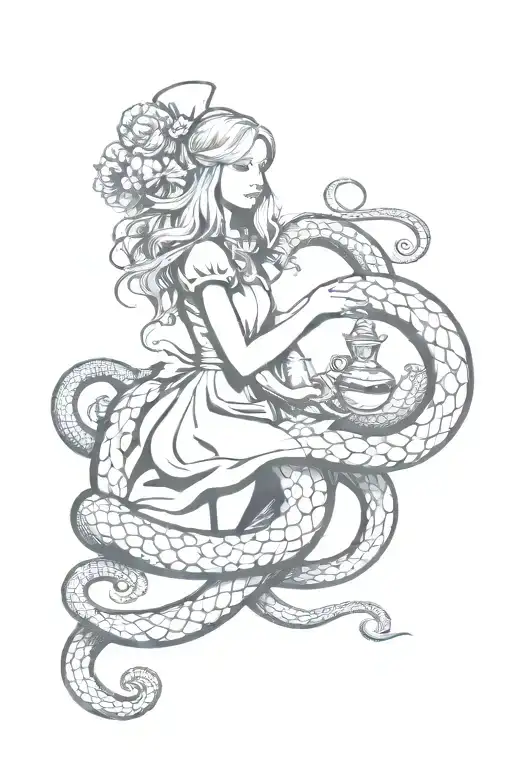 Alice In Wonderland Entwined By A Snake Wrapped