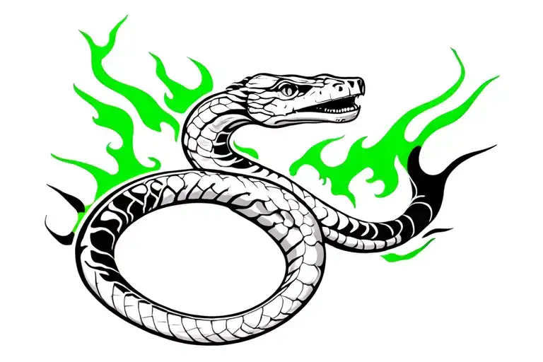 Cobra With Black And Green Flames Behind It