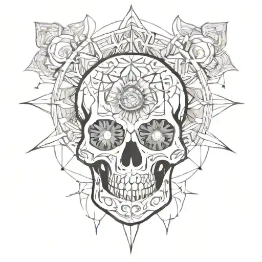 A Mandala Of Fine Lines With A Skull In The Middle