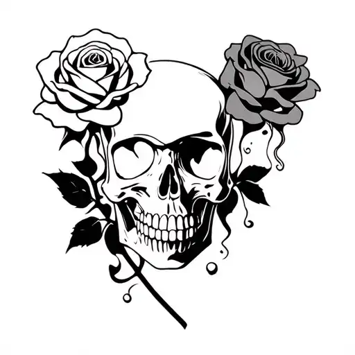 Smoke Rose And Smoke Skull Head Together