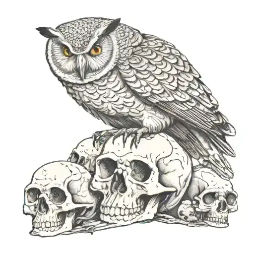 Owl Perched On Skull