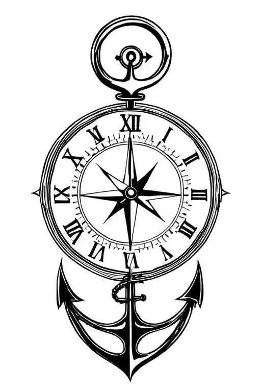 Half Clock And Half Compass With An Anchor Intertwined