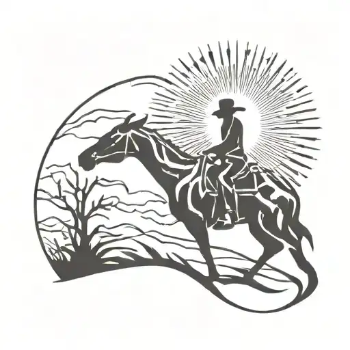 Cowboy Silhouette Against Sun