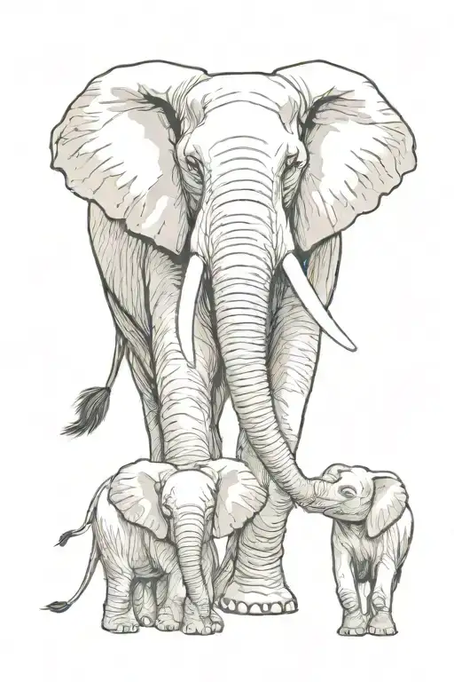 Elephant With 2 Baby Elephant