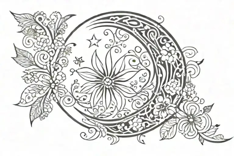 A Crescent Moon With Intricate Floral Patterns