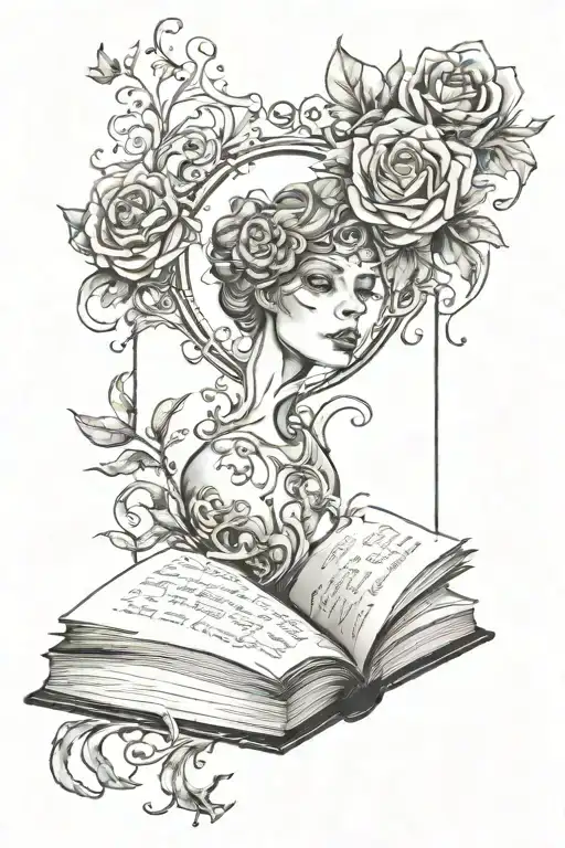 Dark Romance Book Tattoo Design Combining Elements