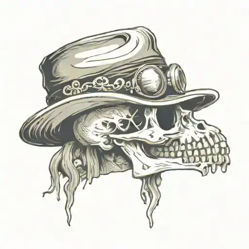 Skull With Plague Mask And Hat Side View