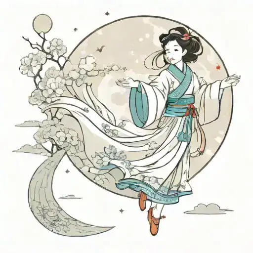 Acient Beautiful Chinese Woman Fly To The Moon