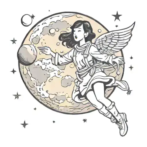 Asian Beautiful Woman Fly To The Moon