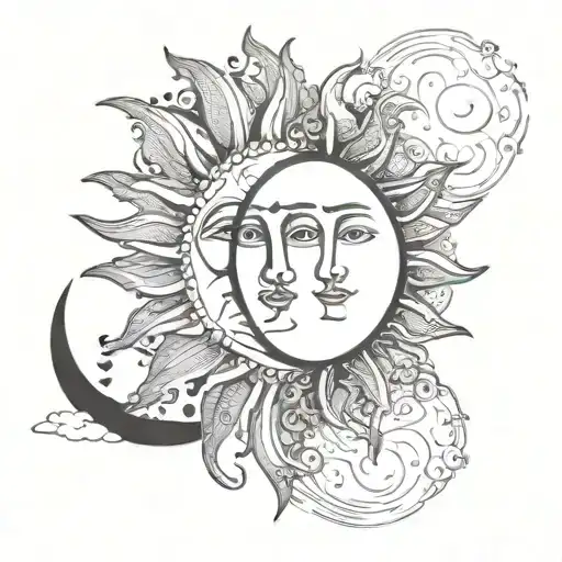 Sun And Moon Side By Side View