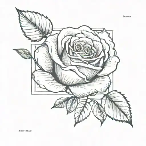 A Simple Rose With The Names Written On Leaves Inside A Rectangular Border