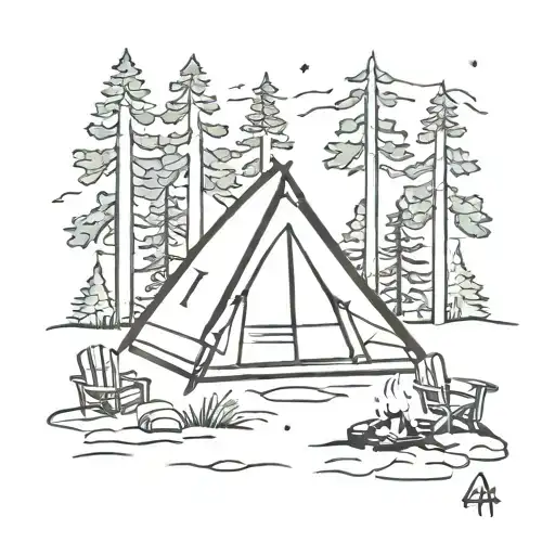 Simple Line Tattoo Of Forrest Camping Tent