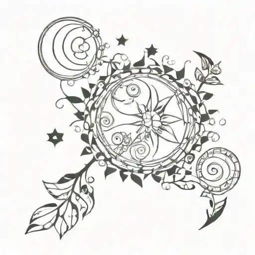 Abstract Geometric Vines With Sun And Moon Elements