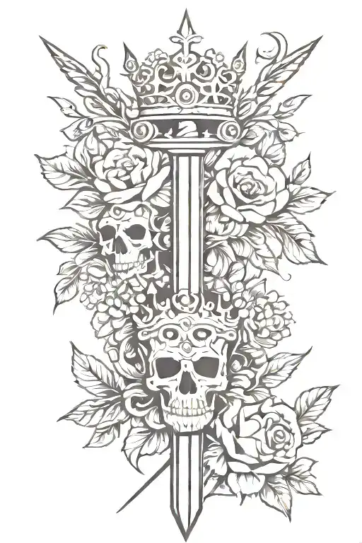 Sword And Crown With Flowers