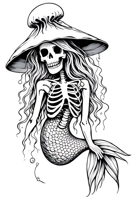 Skeleton Mermaid With Jellyfish Hat