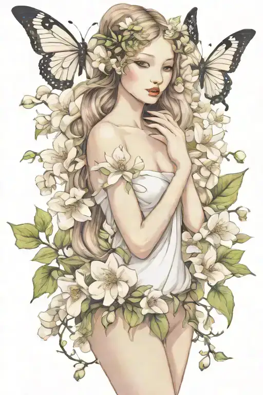 Eve Full Body With Apple Blossom Flower