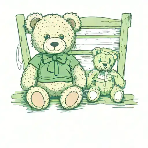 Green And Teddy Bear Sitting