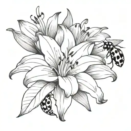Lily Flower With Ladybugs