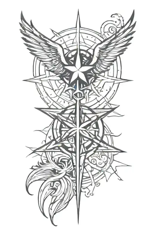 Chaos Star With Phoenix Bird Combined Together