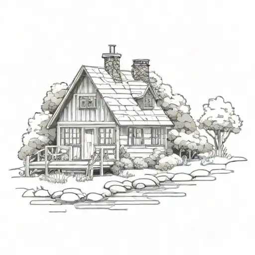 Cottage In Forest Scene