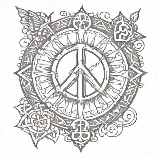 Peace Tatto With Religious Symbols Incorporated