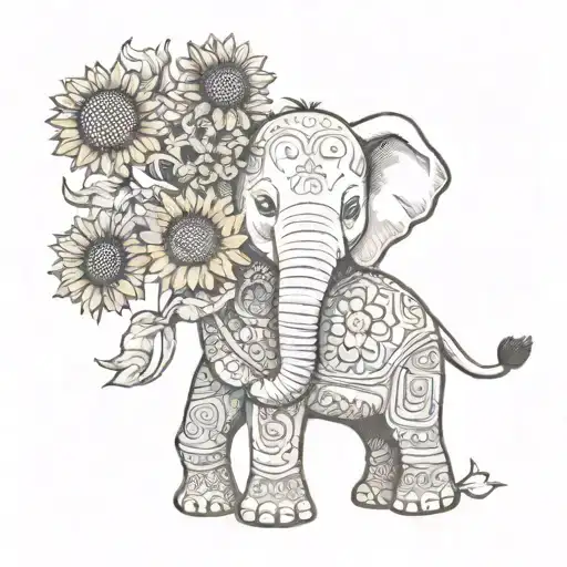 Elephant Holding Sunflowers