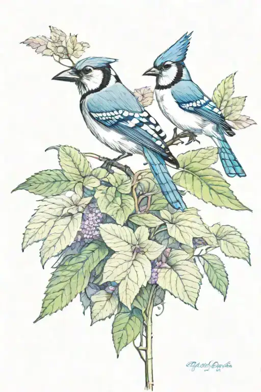 Coleus Plant And Blue Jay Bird