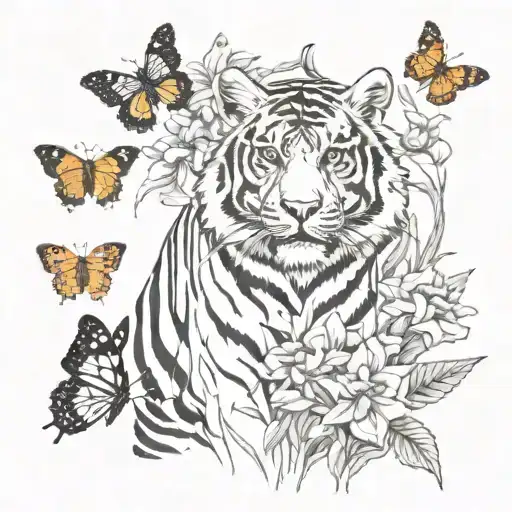 Tiger Flowers And Butterflies