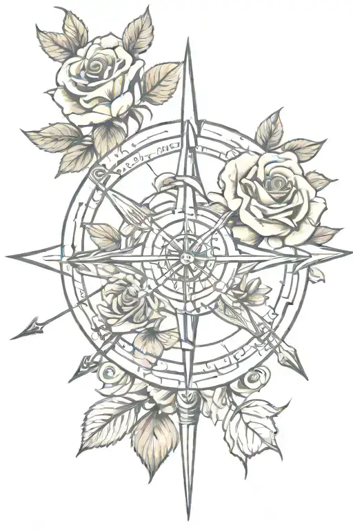 Roses Arrow Compass Rose Intertwined