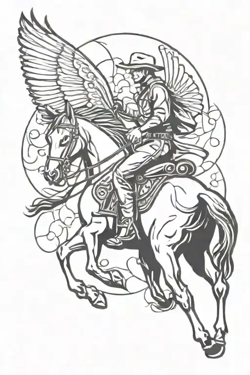 Cowboy On Horse With Butterly Angel Wings