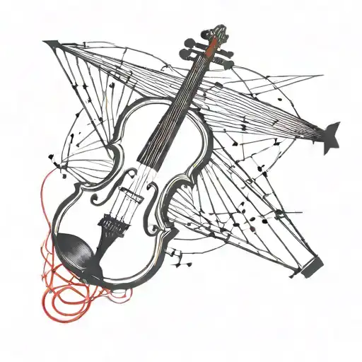 Violin Along With A Red String And Paper Airplane