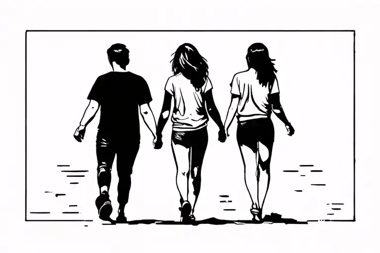 Friends Walking With A Siluet