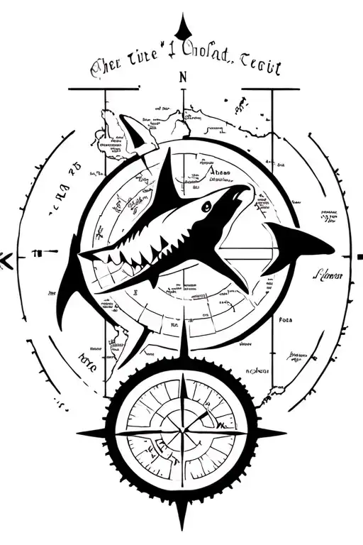 Shark Compass With Map Surrounding