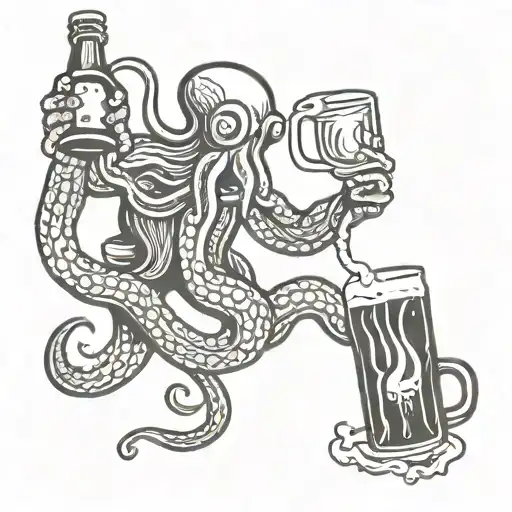 Diver And Octopus Drinking Beers Cheering