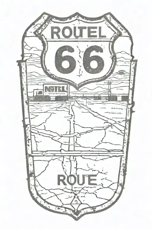 Route 66 Road Cracked With A Motel