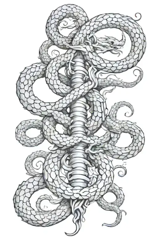 Spine Tattoo With Snake And Dragon Wrapped