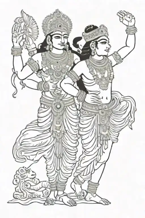 Two Indian Deities Hands On The Stomach Using Nordic