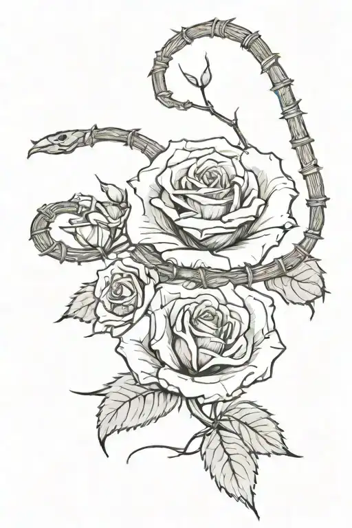 Barbed Wire Rose Stem And A Snake Wrapped Around