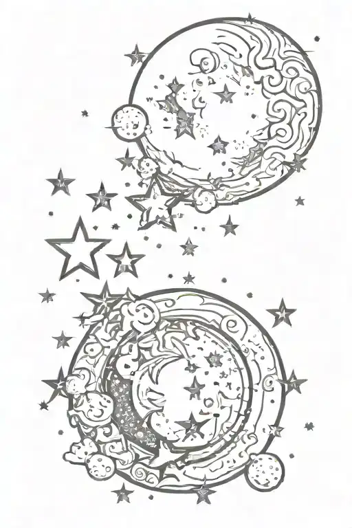 Moon And Stars Surrounding