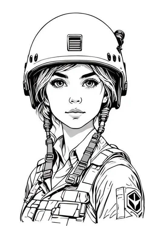 Military Girl With Helmet Adorned