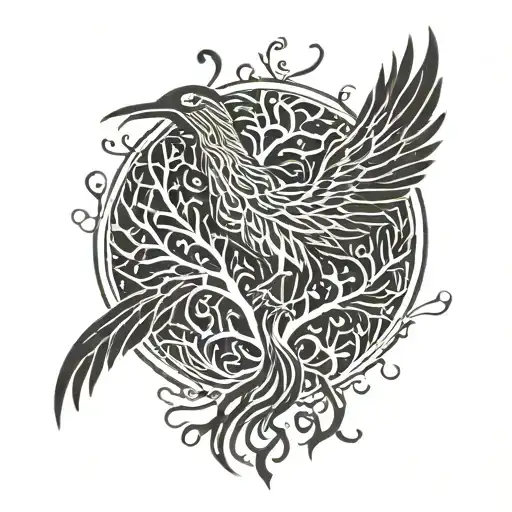 Phoenix Bird Inside A Tree Of Life