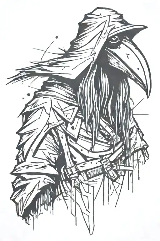 Angry And Mean Looking Plague Doctor With Long Hair In A Graffiti And Minimalist And Sketch Style