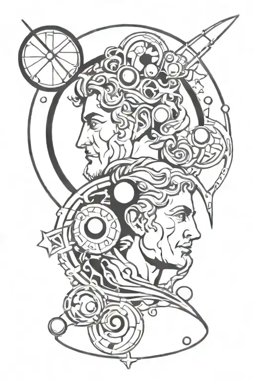 Roman God Janus With Planets Orbiting Each Other
