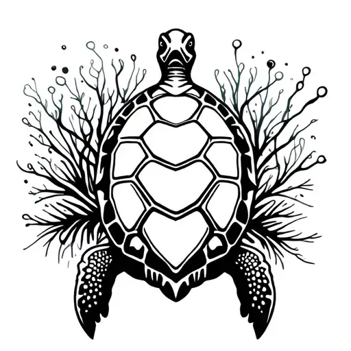 Turtle With Shells And Algae In The Background