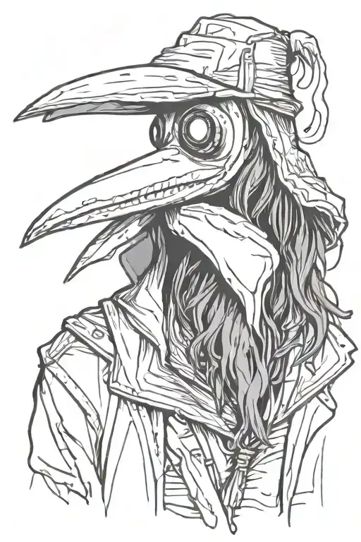 Scary Plague Doctor With Long Hair A Graffiti And Minimalist And Sketch Style