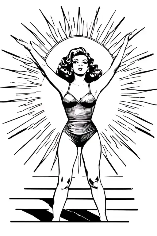 Pin-up Girl Standing Proudly Towards The Sun Shining